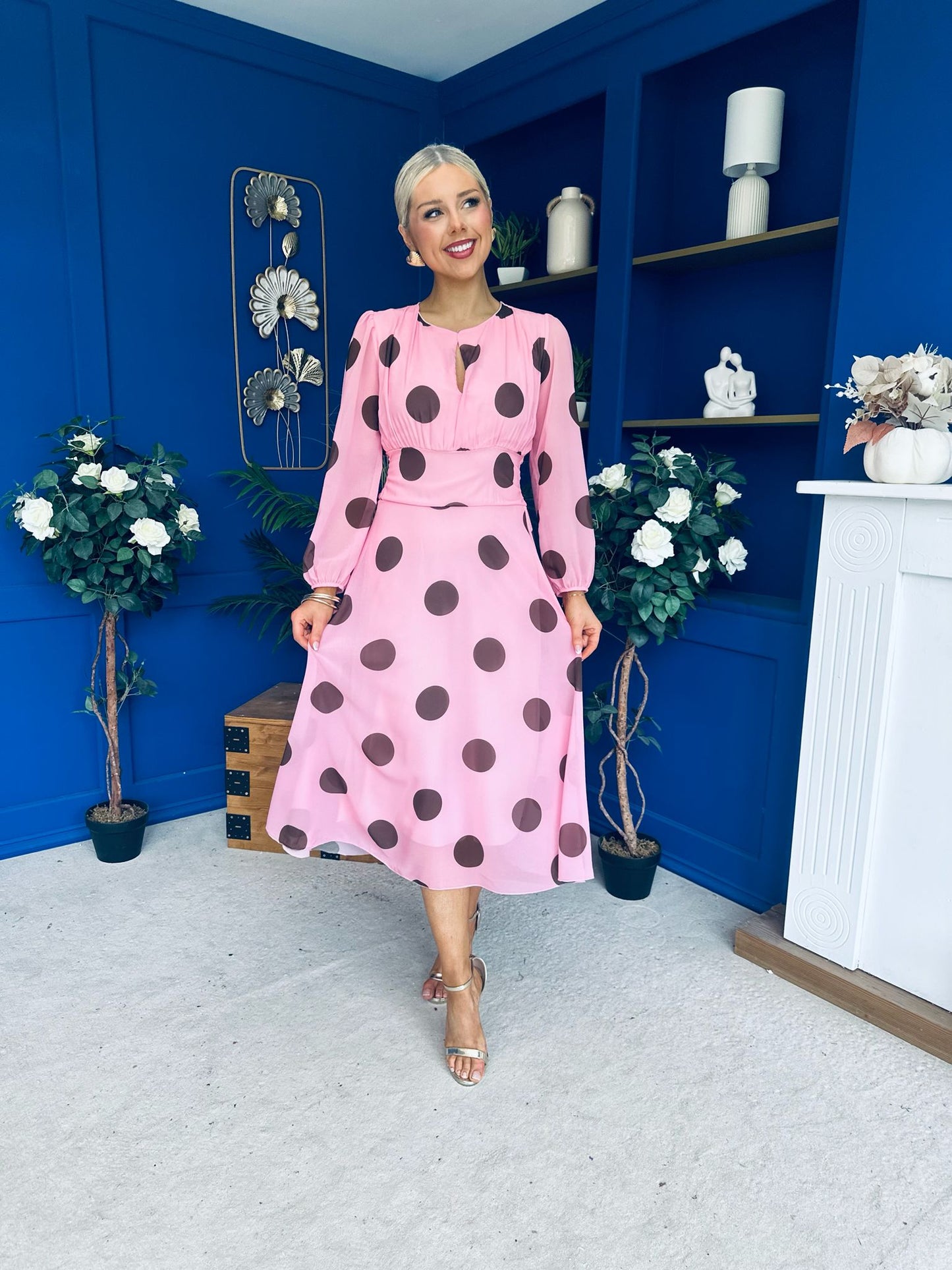 Lucy Detailed Midi Dress Coco Polka Pink