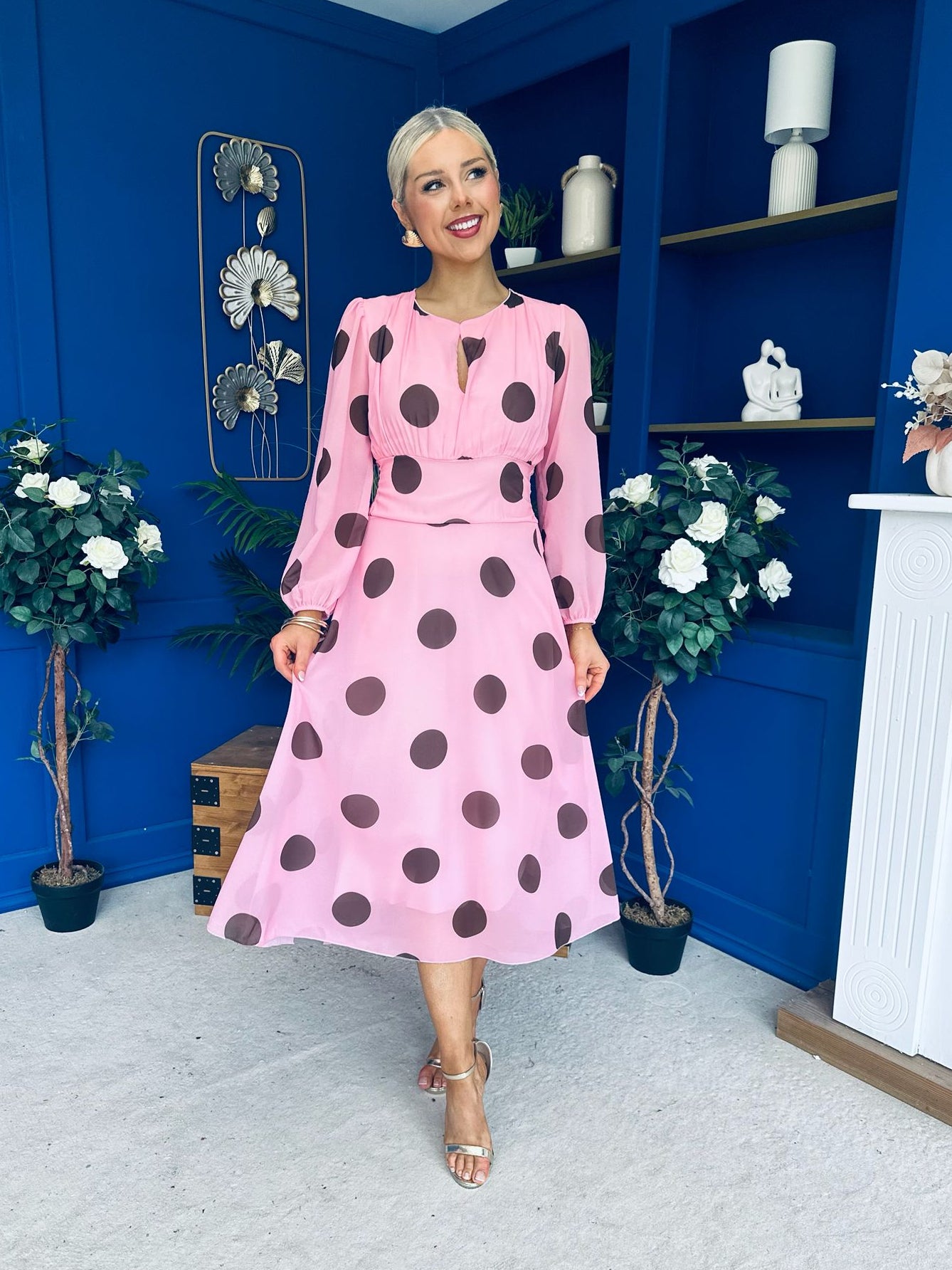 Lucy Detailed Midi Dress Coco Polka Pink
