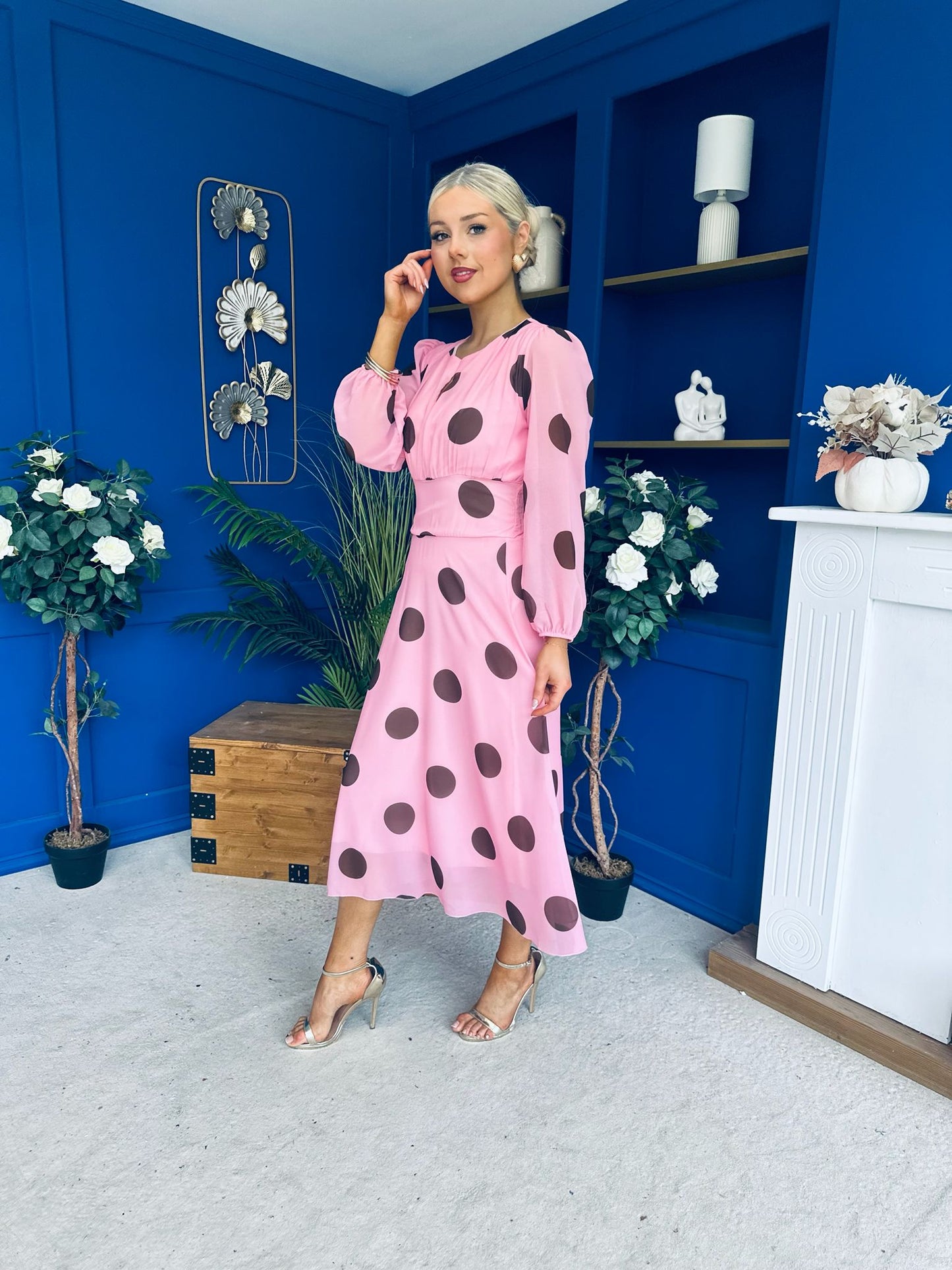 Lucy Detailed Midi Dress Coco Polka Pink