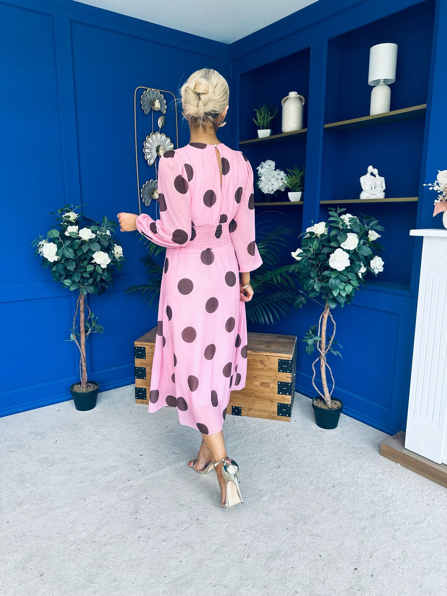Lucy Detailed Midi Dress Coco Polka Pink
