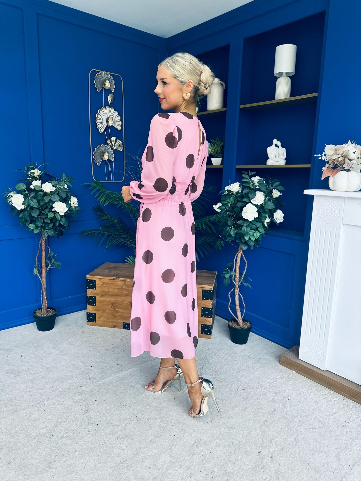 Lucy Detailed Midi Dress Coco Polka Pink