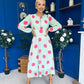 Lucy Detailed Midi Dress Pink Polka Green