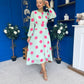 Lucy Detailed Midi Dress Pink Polka Green