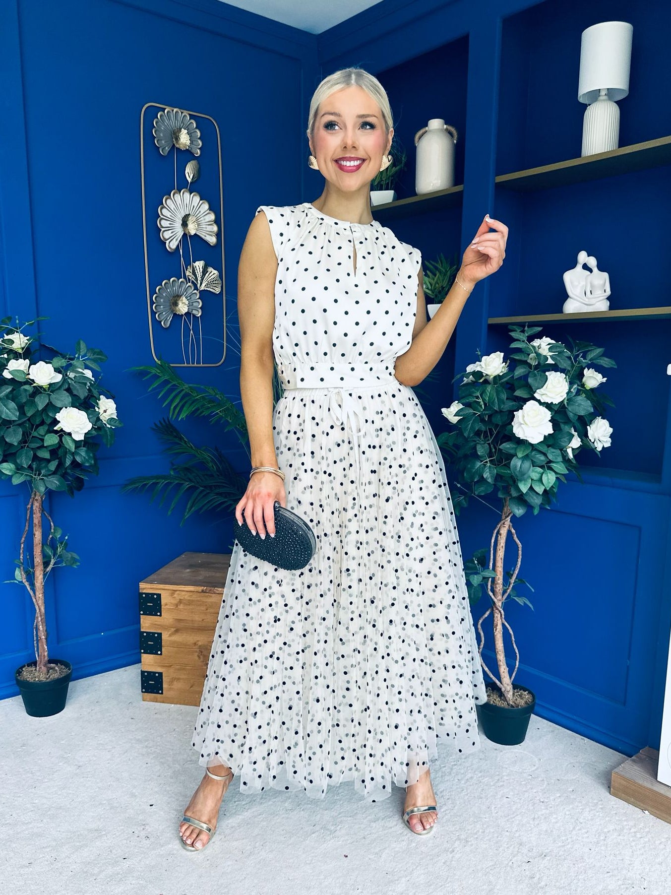 Selena Detailed Tulle Skirt Black Polka Cream