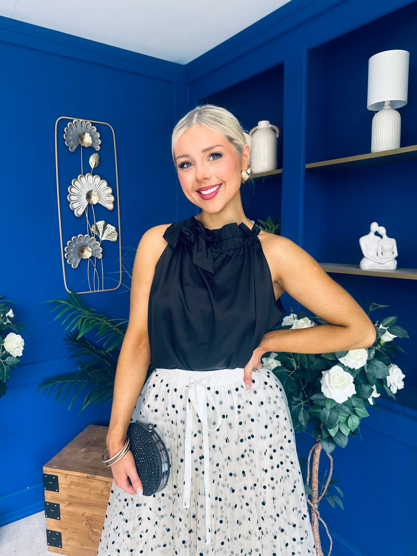 Peyton Halterneck Satin Top Black