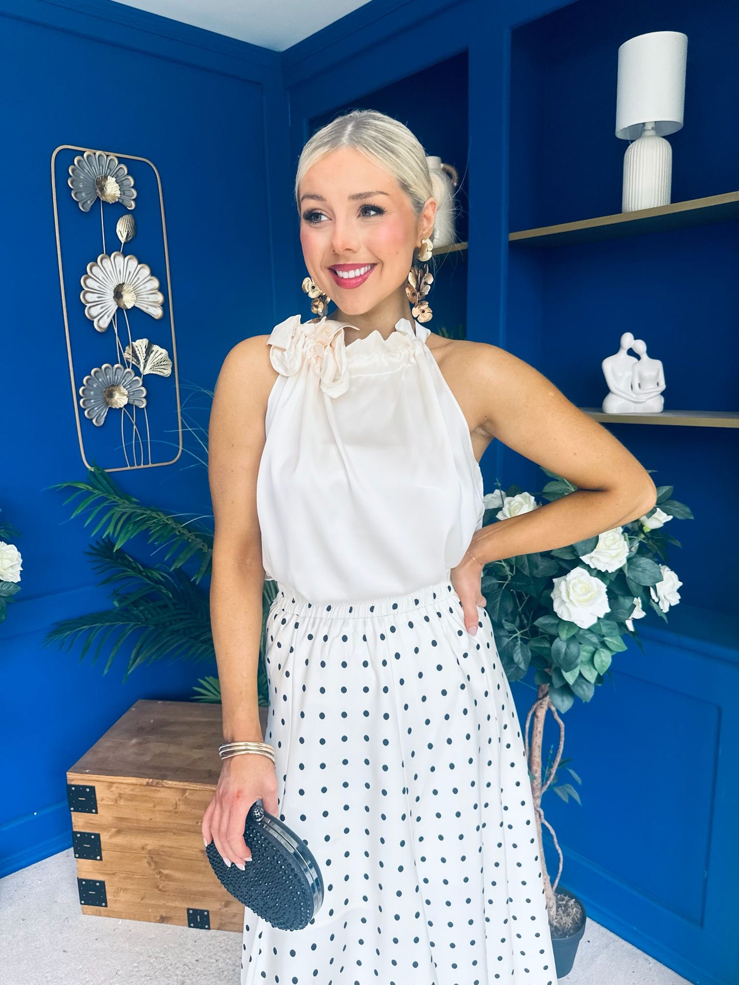 Peyton Halterneck Satin Top Cream