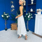 Jessie Satin Midi Skirt Black Polka Cream