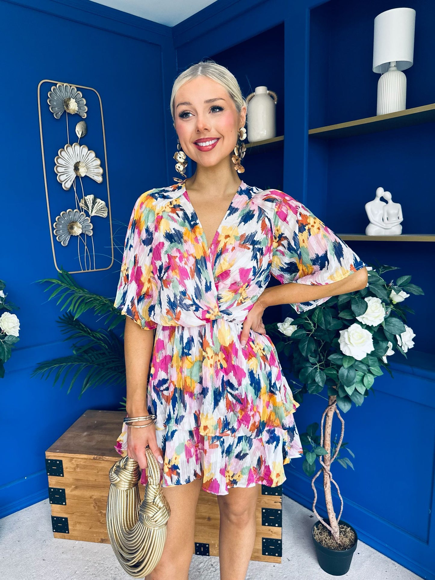 Elissa Mini Dress Floral Blue