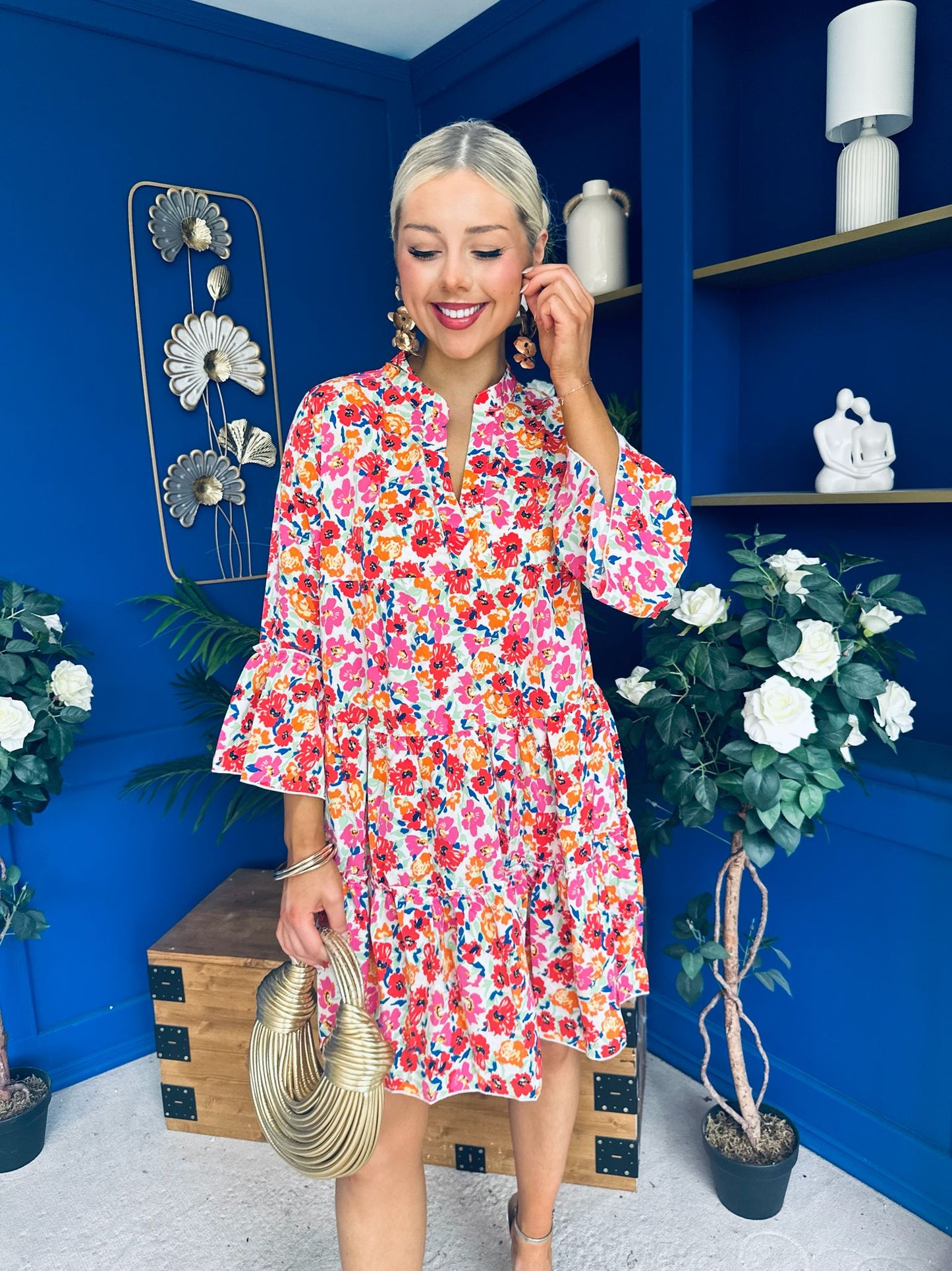 Harri Mini Dress Floral Cream