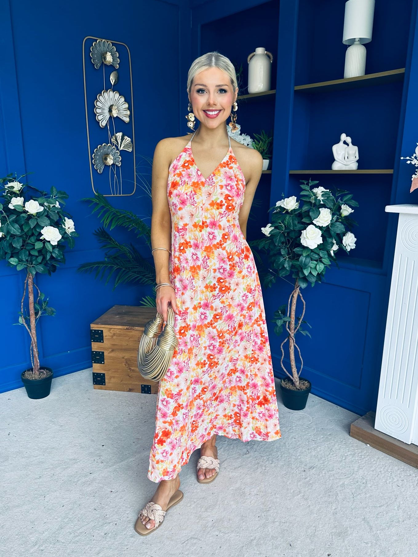 Gane Midi Dress Floral Coral