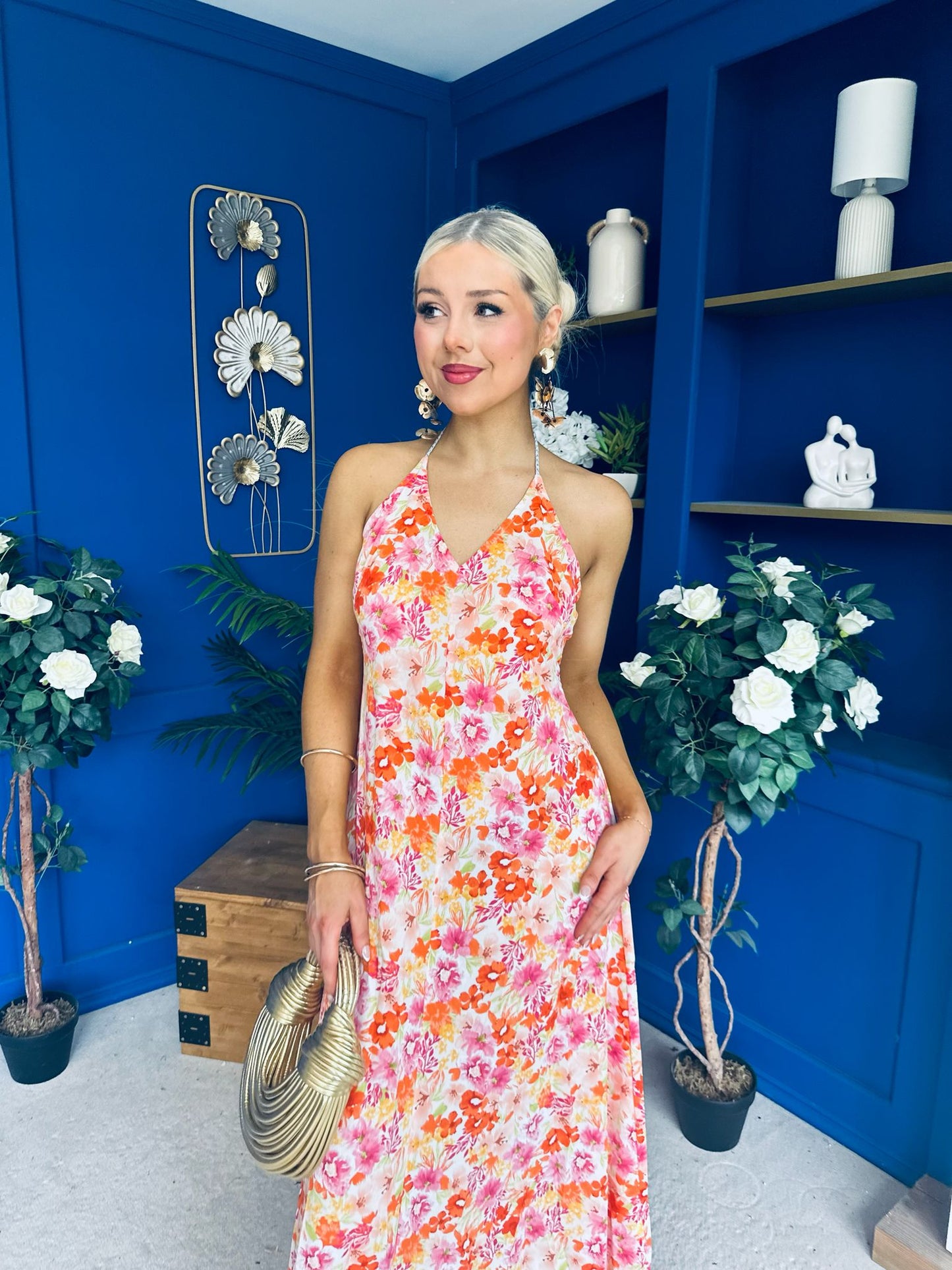 Gane Midi Dress Floral Coral