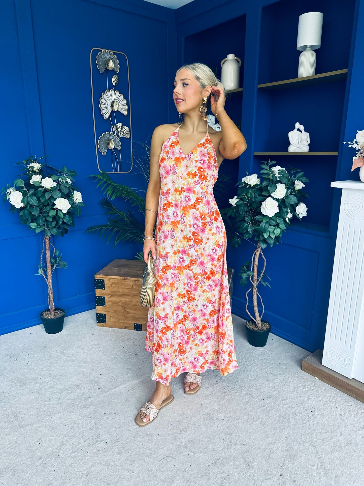 Gane Midi Dress Floral Coral
