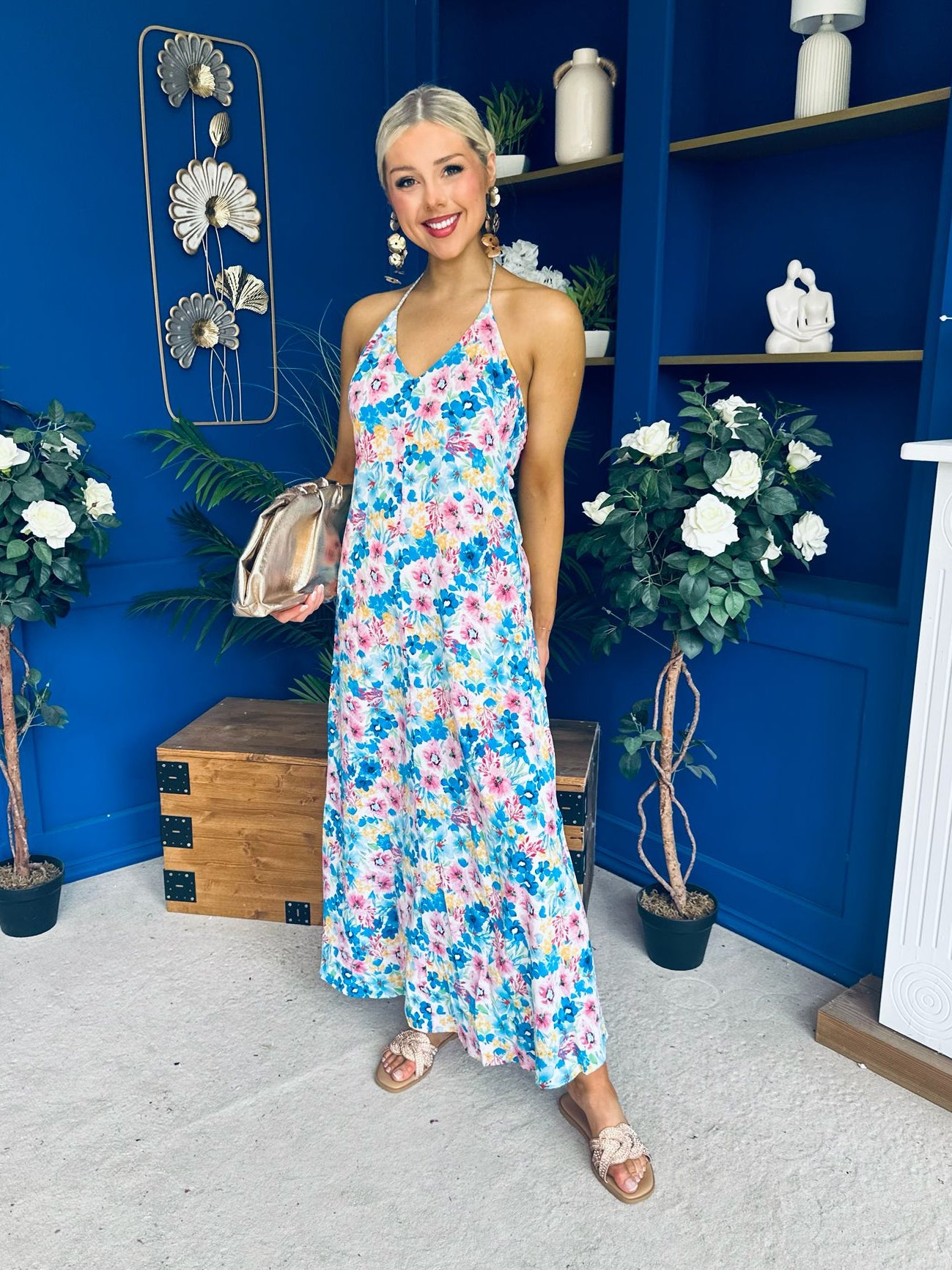 Gane Midi Dress Floral Blue