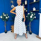 Rita High Neck Bow Detail Midi Dress Polka White
