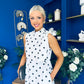 Rita High Neck Bow Detail Midi Dress Polka White