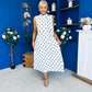 Rita High Neck Bow Detail Midi Dress Polka White