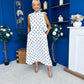 Rita High Neck Bow Detail Midi Dress Polka White