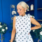Rita High Neck Bow Detail Midi Dress Polka White