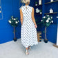 Rita High Neck Bow Detail Midi Dress Polka White