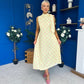 Rita High Neck Bow Detail Midi Dress Polka Yellow