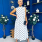 Rita High Neck Bow Detail Midi Dress Polka White