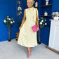 Rita High Neck Bow Detail Midi Dress Polka Yellow