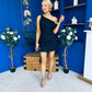 Julie Asymmetric Neckline Mini Dress Black