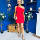 Julie Asymmetric Neckline Mini Dress Red
