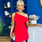 Julie Asymmetric Neckline Mini Dress Red