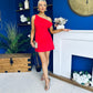 Julie Asymmetric Neckline Mini Dress Red