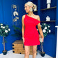 Julie Asymmetric Neckline Mini Dress Red