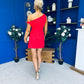 Julie Asymmetric Neckline Mini Dress Red