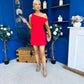 Julie Asymmetric Neckline Mini Dress Red