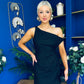 Julie Asymmetric Neckline Mini Dress Black