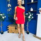 Julie Asymmetric Neckline Mini Dress Red