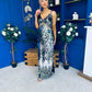 Eliza V Neck Sequin Evening Midi Dress