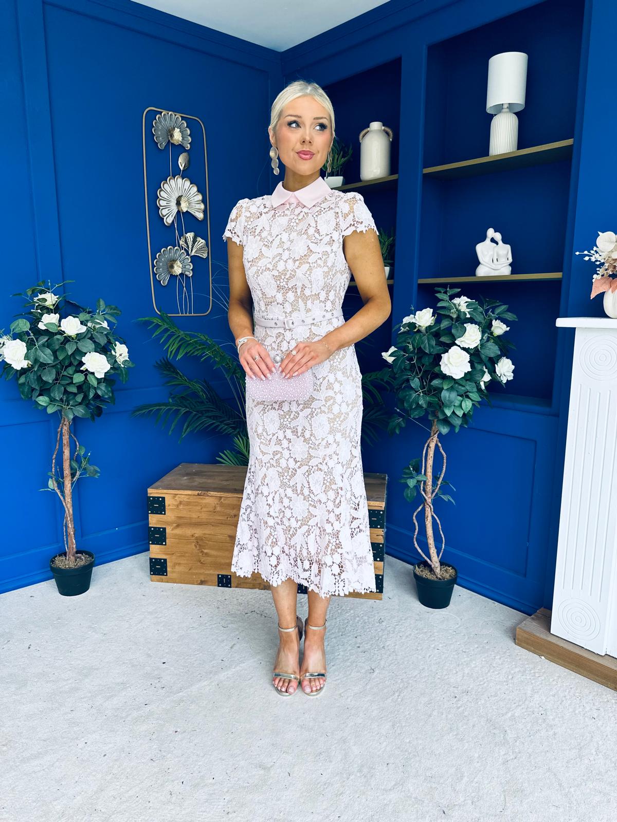 Gail Lace Detailed Occasion Midi Dress Pink