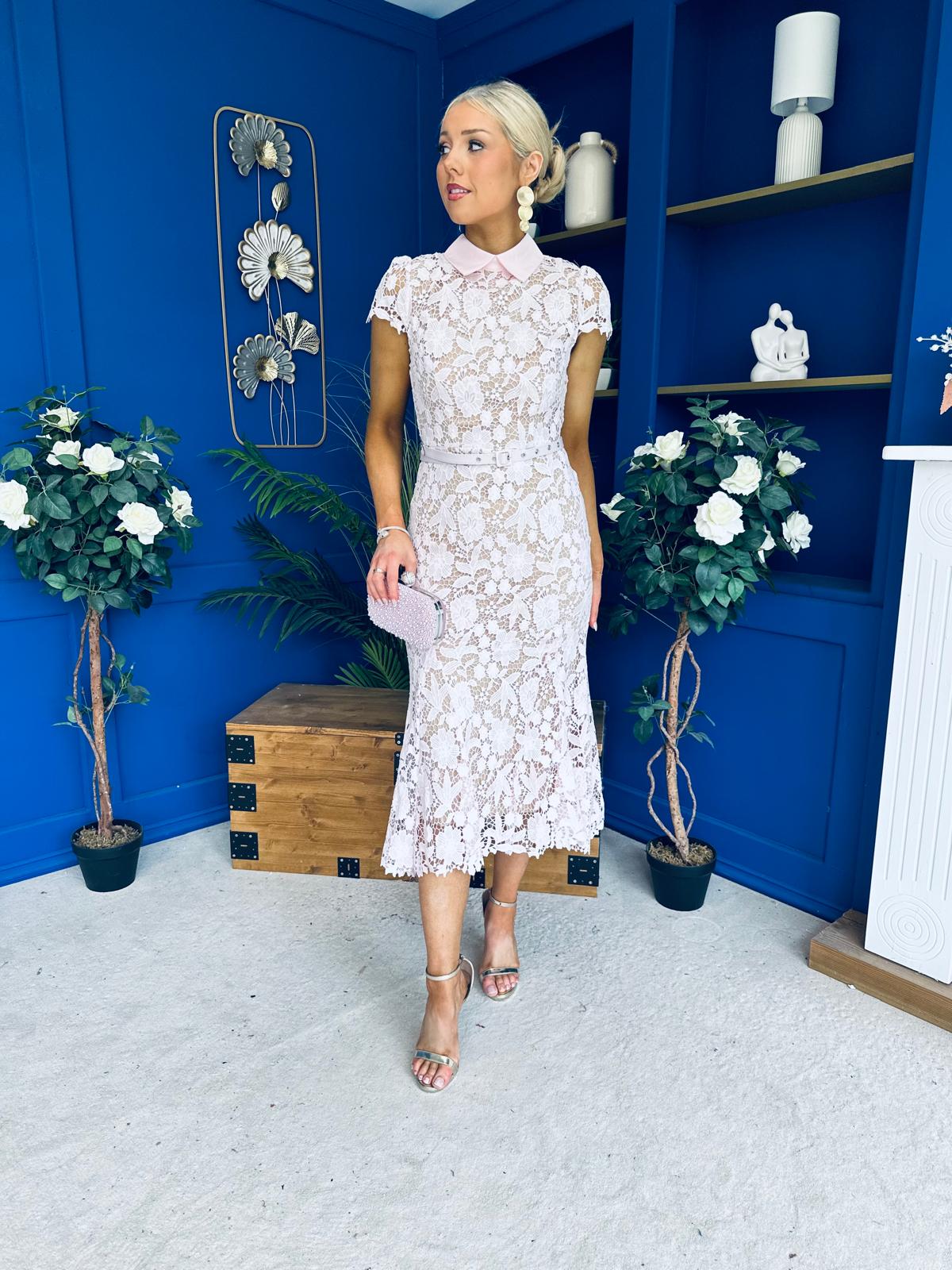 Gail Lace Detailed Occasion Midi Dress Pink