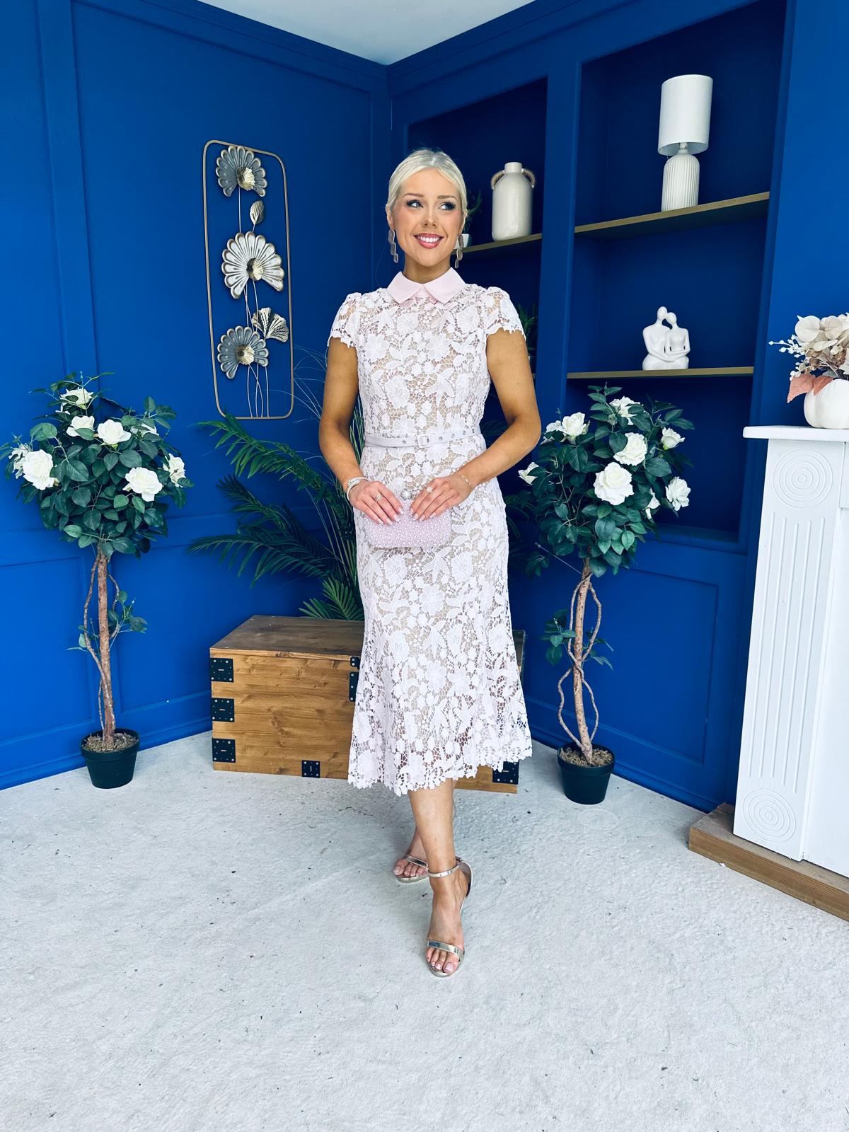 Gail Lace Detailed Occasion Midi Dress Pink