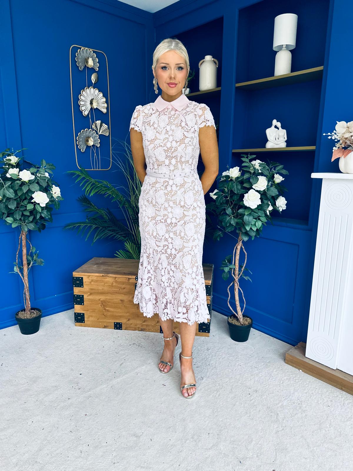Gail Lace Detailed Occasion Midi Dress Pink