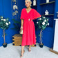Nancy Cape Detailed Midi Dress Coral