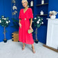 Nancy Cape Detailed Midi Dress Coral