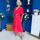 Nancy Cape Detailed Midi Dress Coral