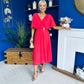 Nancy Cape Detailed Midi Dress Coral