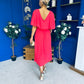 Nancy Cape Detailed Midi Dress Coral