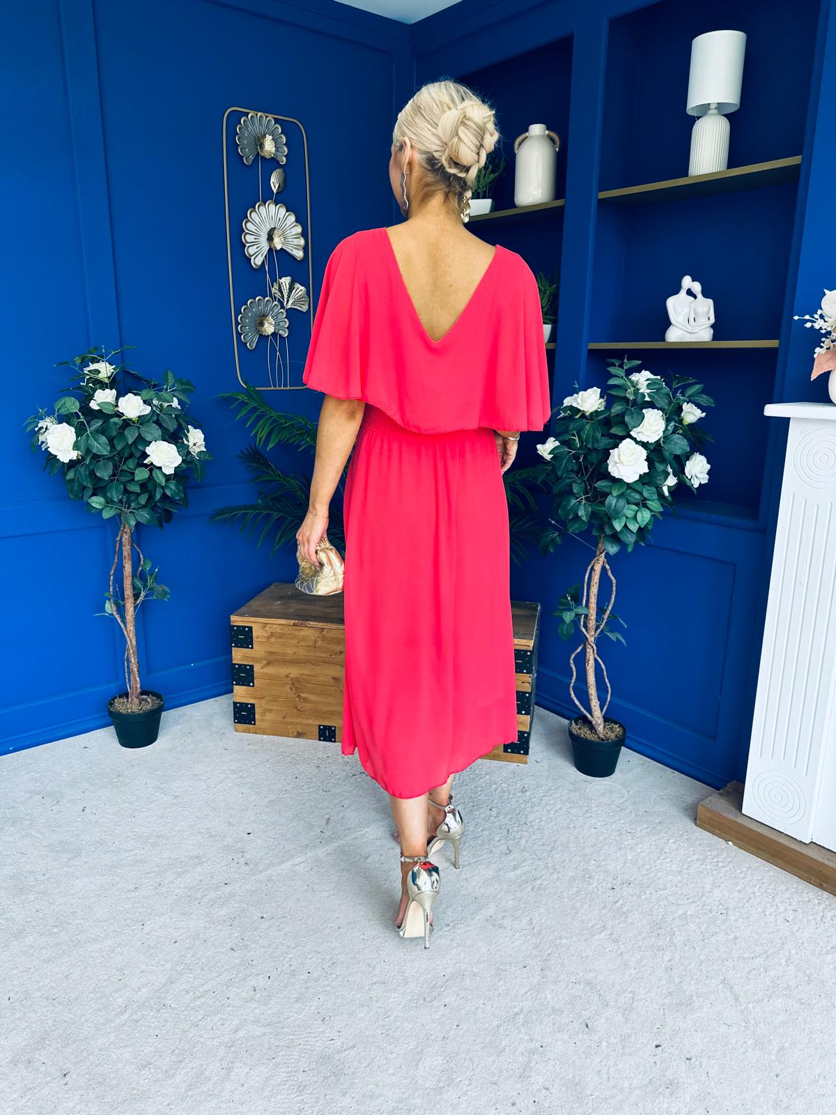 Nancy Cape Detailed Midi Dress Coral