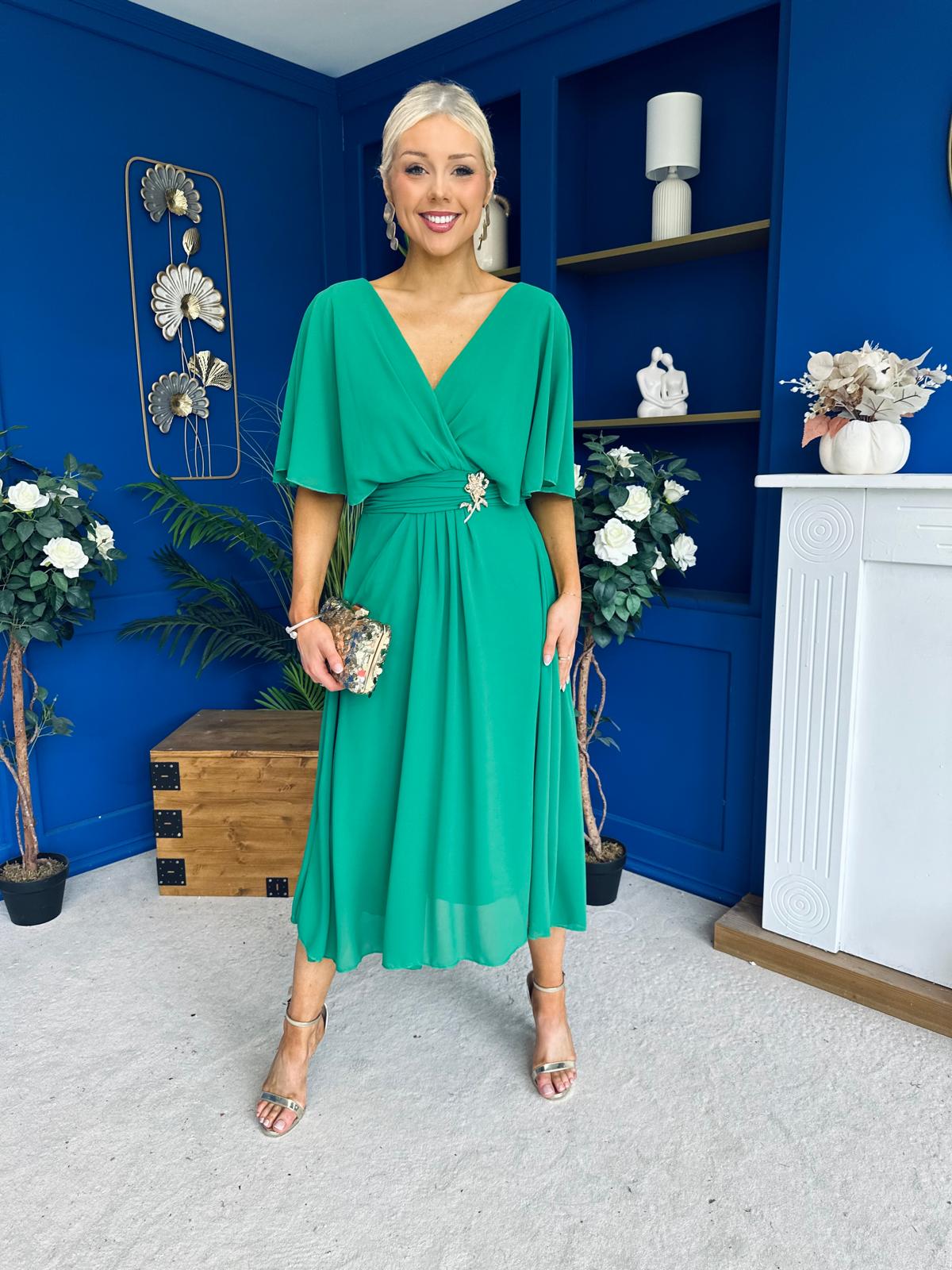 Nancy Cape Detailed Midi Dress Jade Green