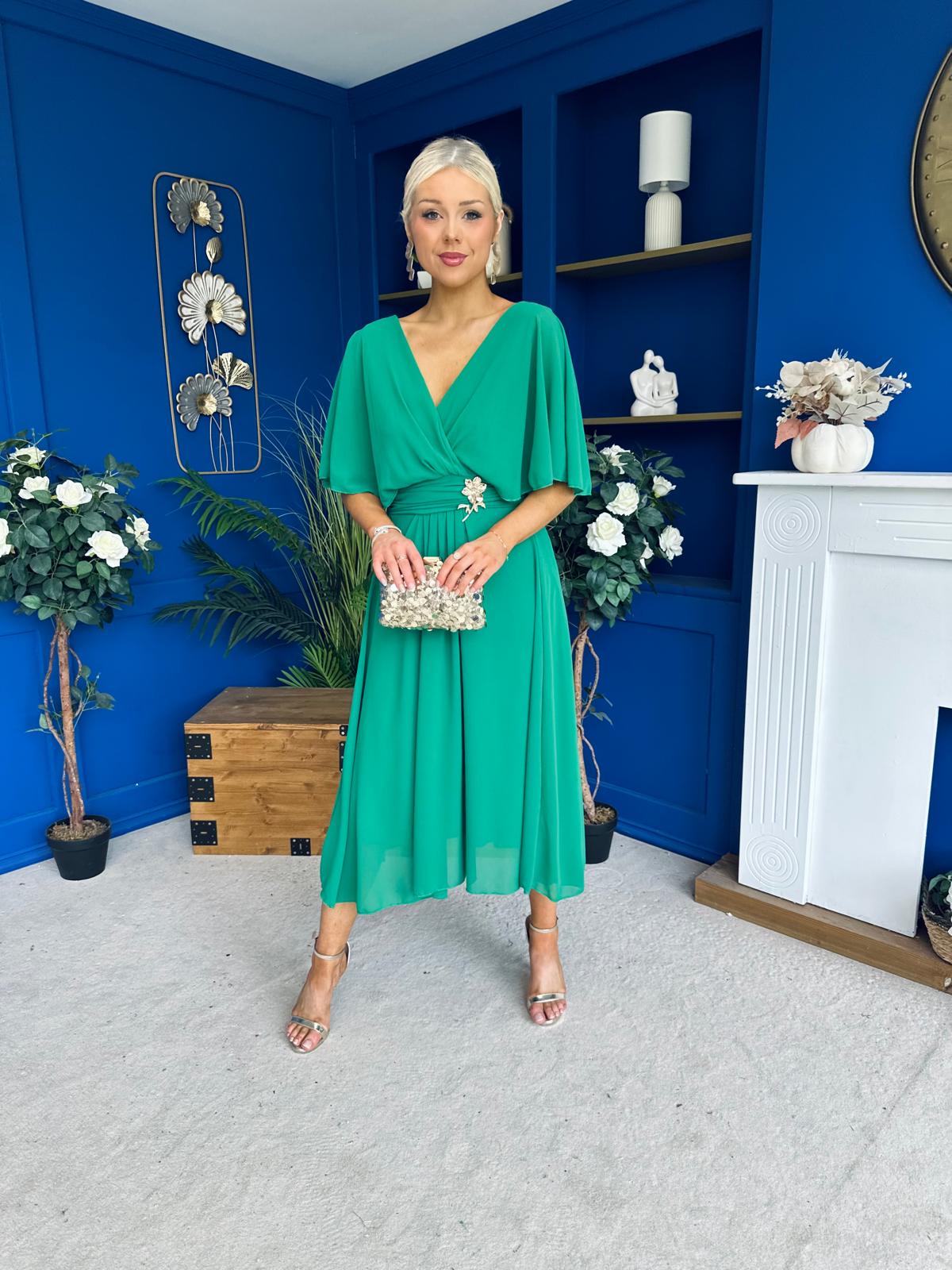 Nancy Cape Detailed Midi Dress Jade Green