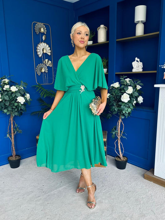 Nancy Cape Detailed Midi Dress Jade Green