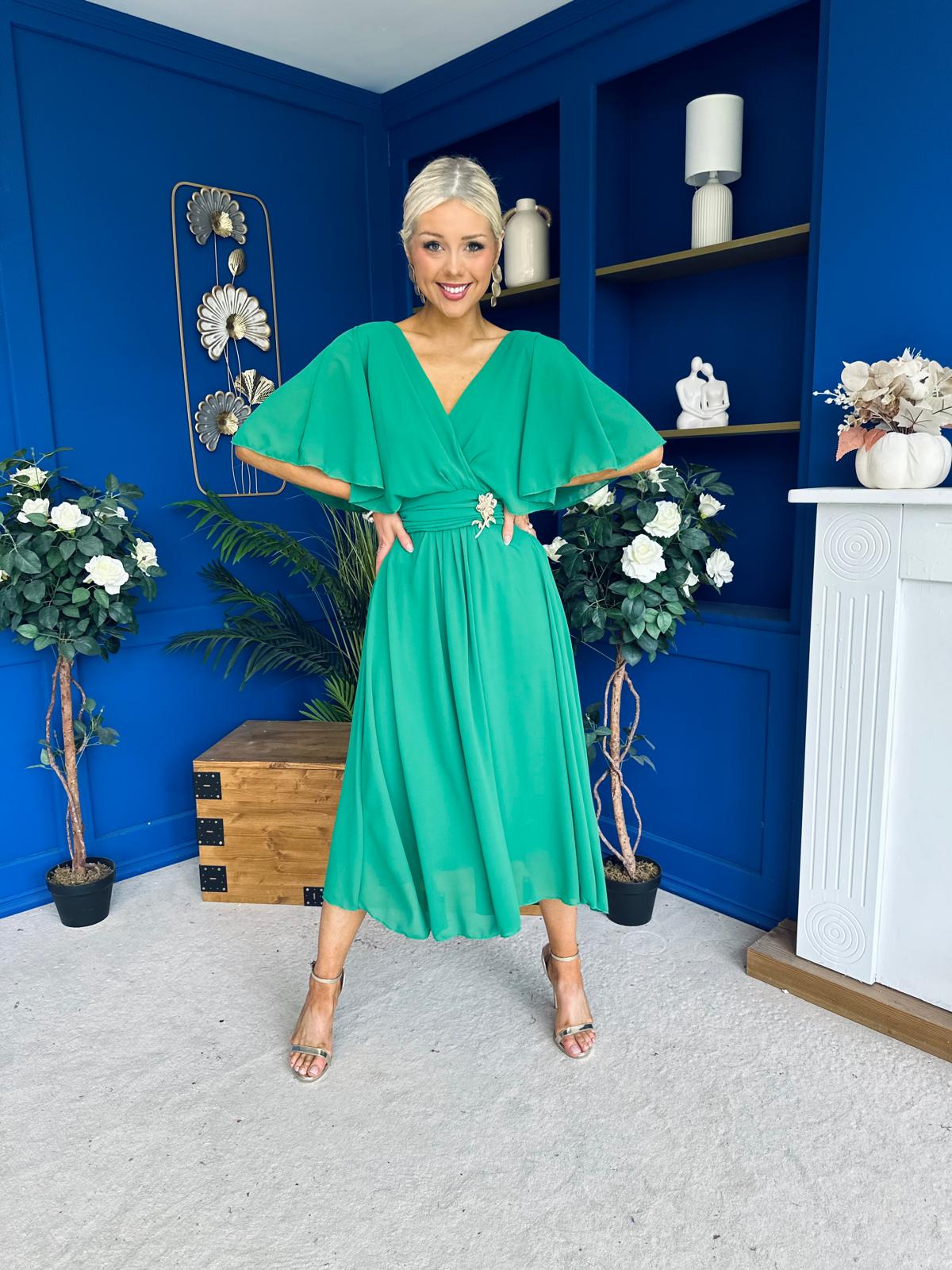 Nancy Cape Detailed Midi Dress Jade Green